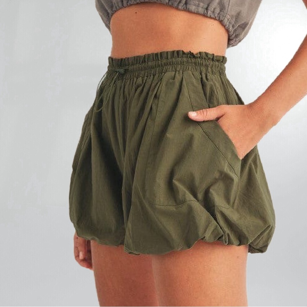 Puffy Bottom Olive Bubble Shorts To Die For
